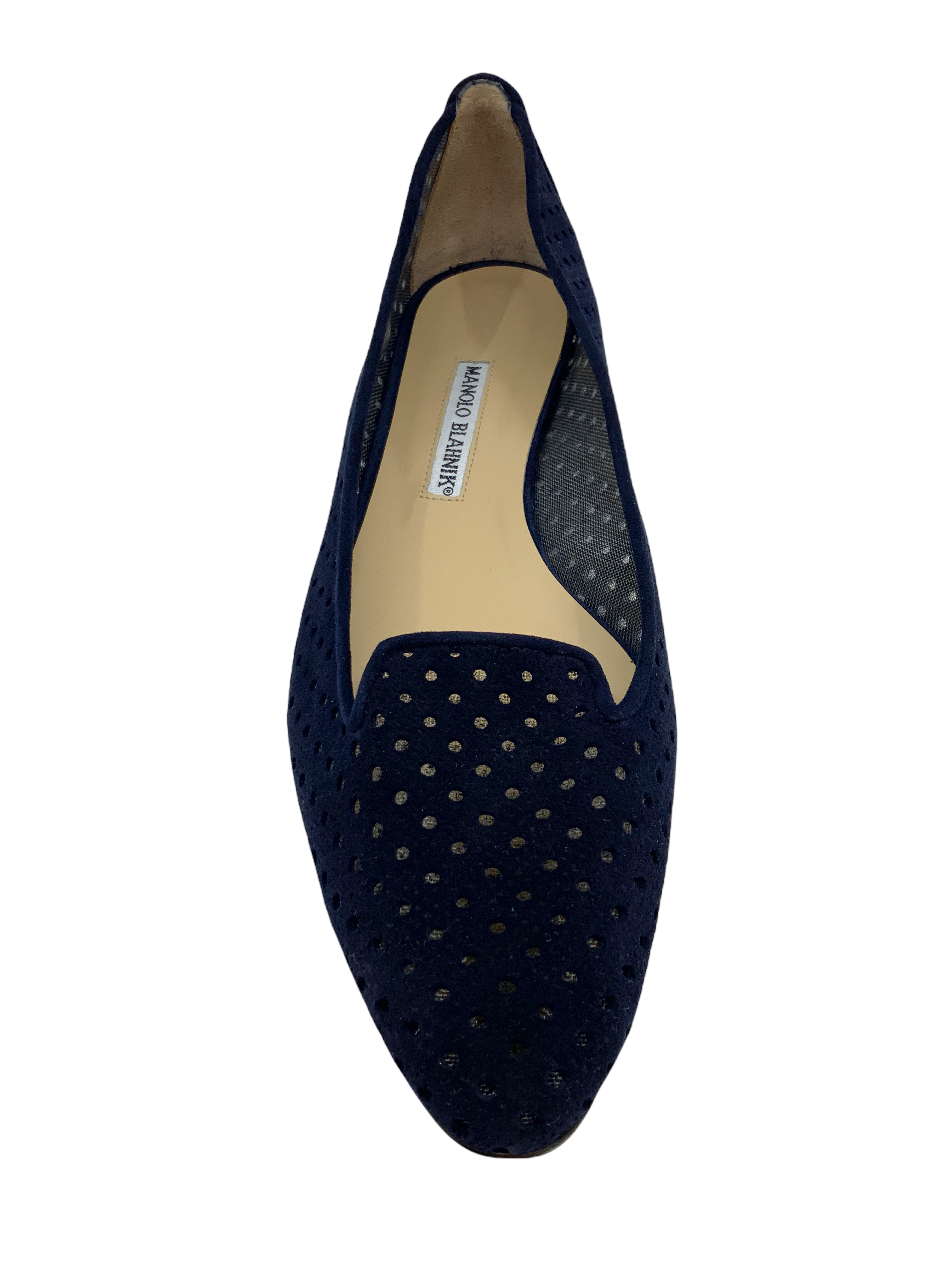 Manolo Blahnik Perforated Suede Skimmer Flat Size 8.5 NEW