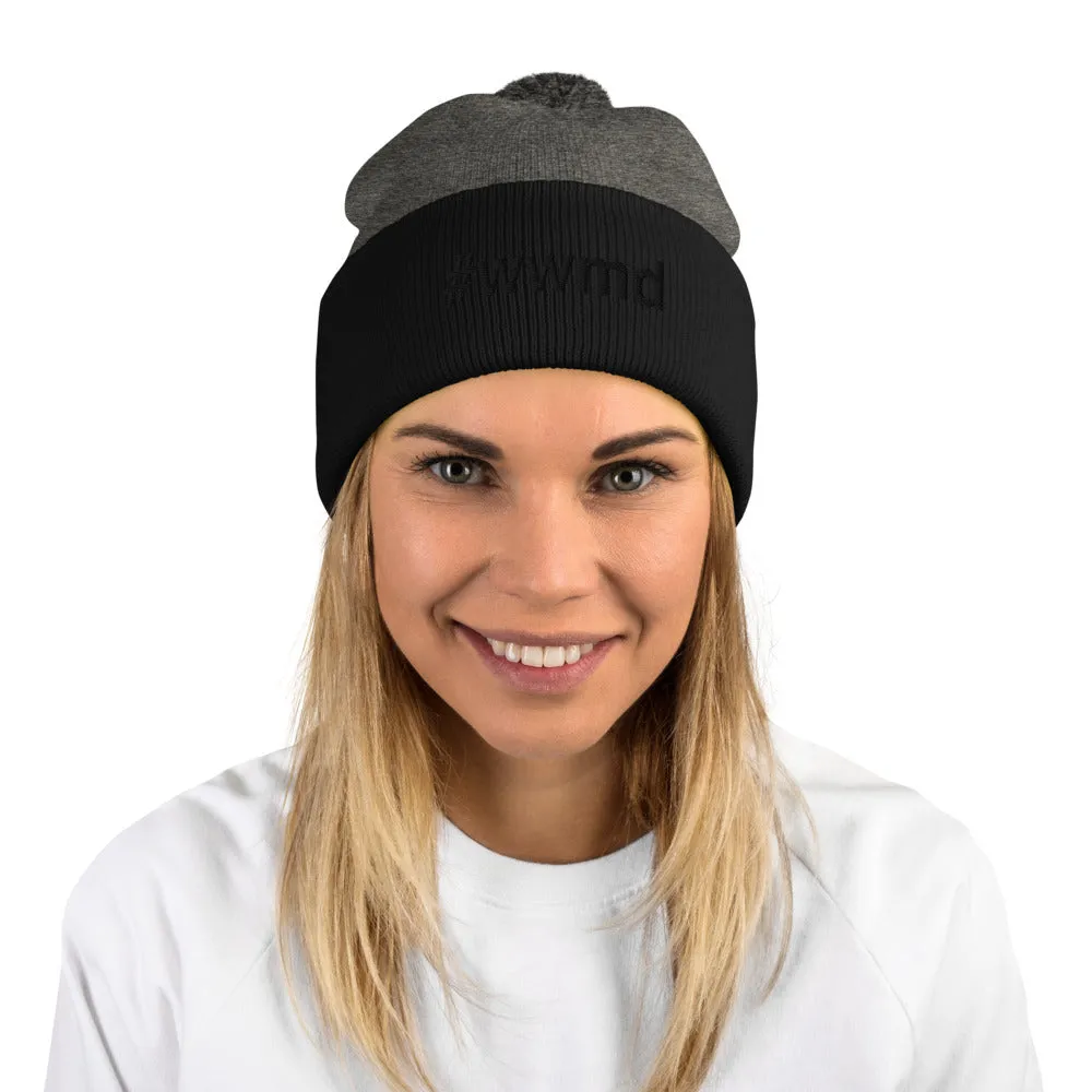 Margo's Collection - #wwmd (what would Margo do) - Black Embroidery - Pom-Pom Beanie - Different hat colors available