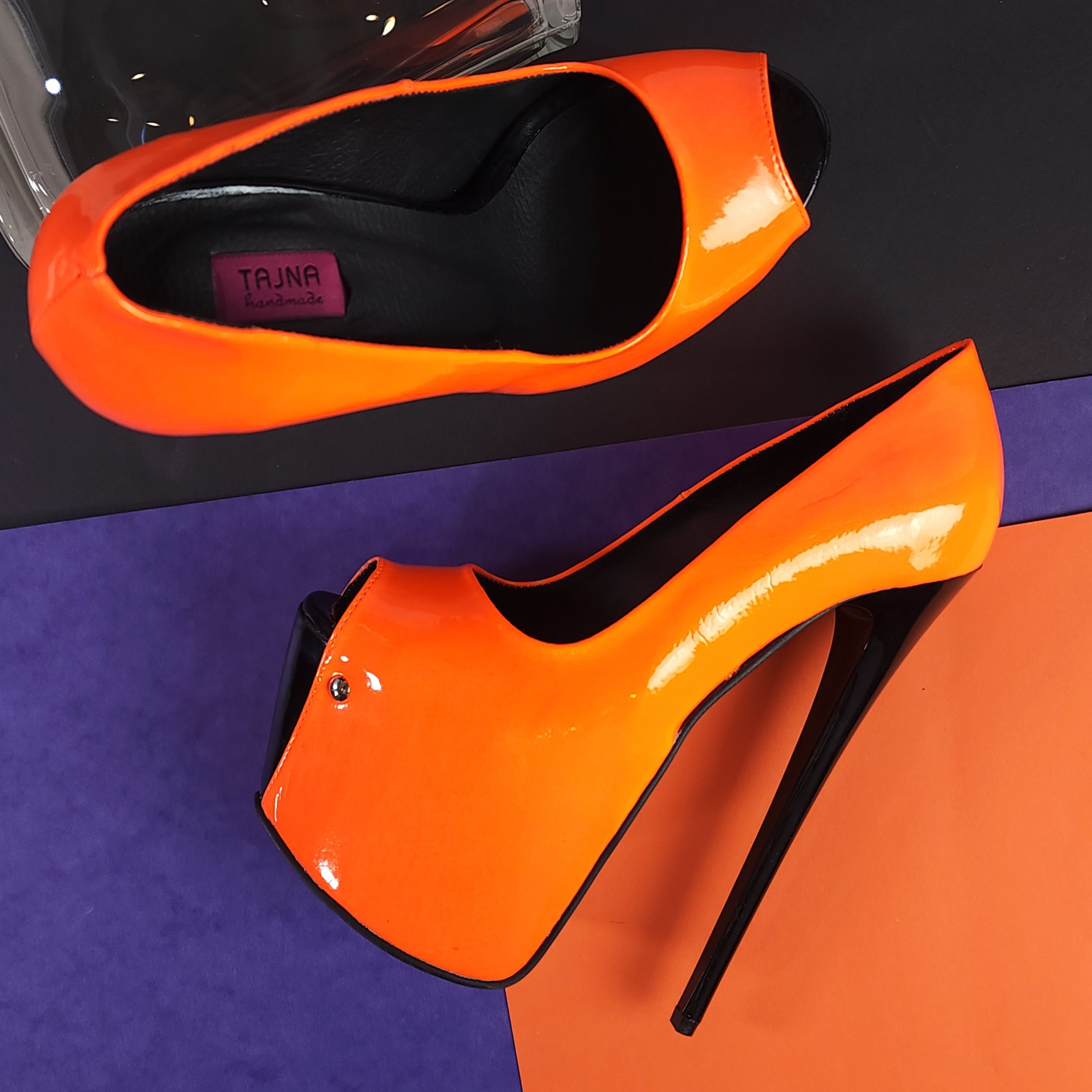 Orange Neon Gloss Black Detail High Heels