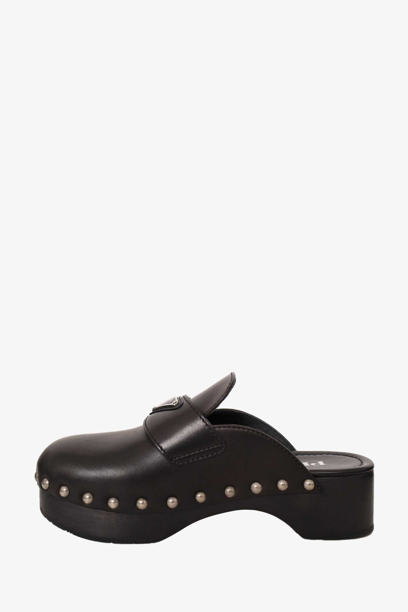 Prada Black Leather Studded Clogs Size 36