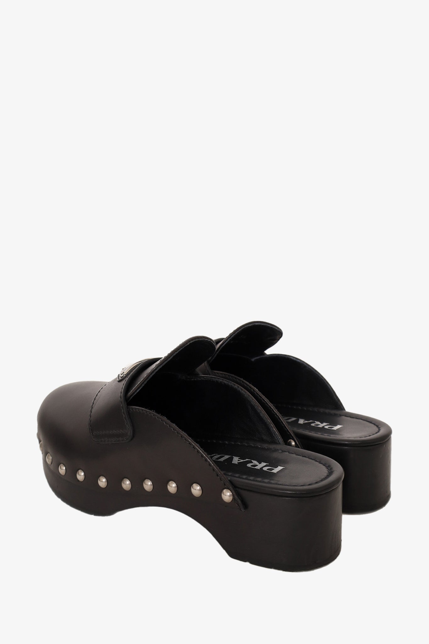 Prada Black Leather Studded Clogs Size 36