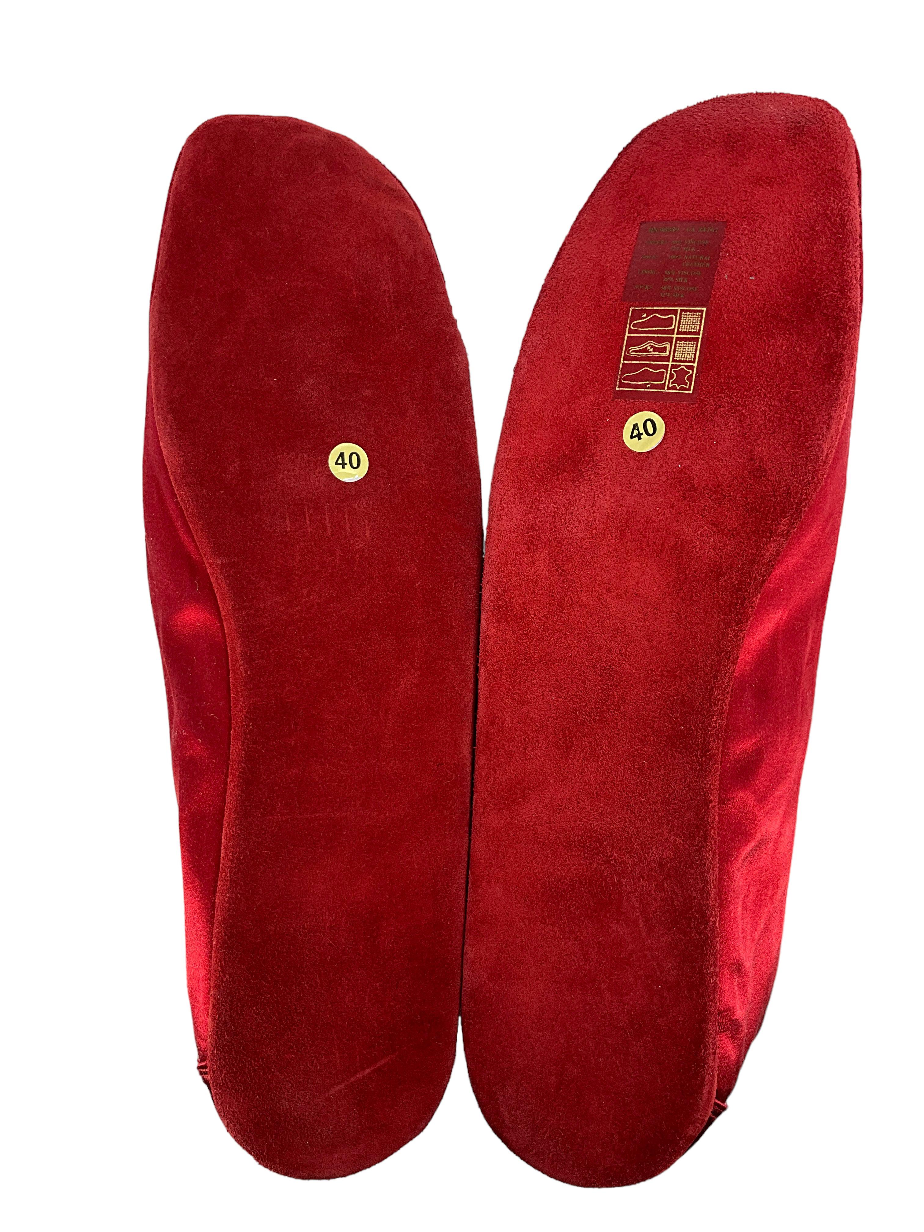 Prada Red Satin Flats With Matching Travel Bag Size 10