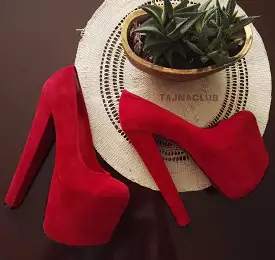 Red Suede Sexy  Platform High Heels