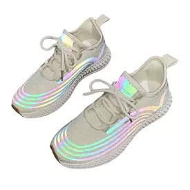 Reflective Color Running Shoes Woven Lightweight Breathable Non Slip Gym Sneakers Walking Hiking Shoes