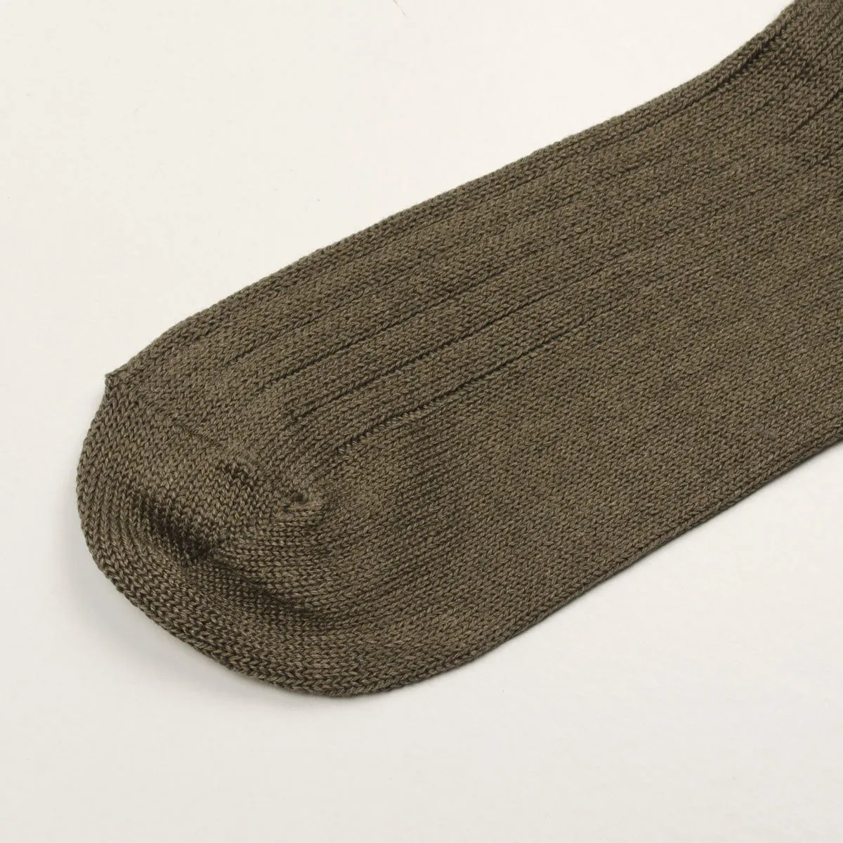 RoToTo - Linen Cotton Rib Crew Socks - Dark Gray