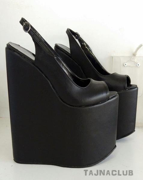 Sandra Peeptoe Black Wedge Heel Platform High Heels Shoes