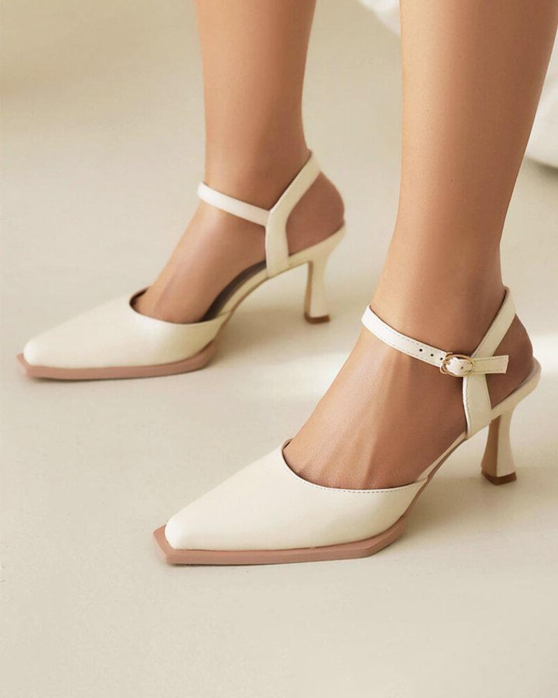 Square Toe Adjusting Buckle Heels