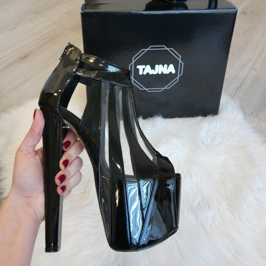 Transparent and Black Striped Super High Heels