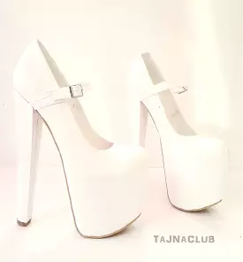 White Belt Buckle Platform High Heels