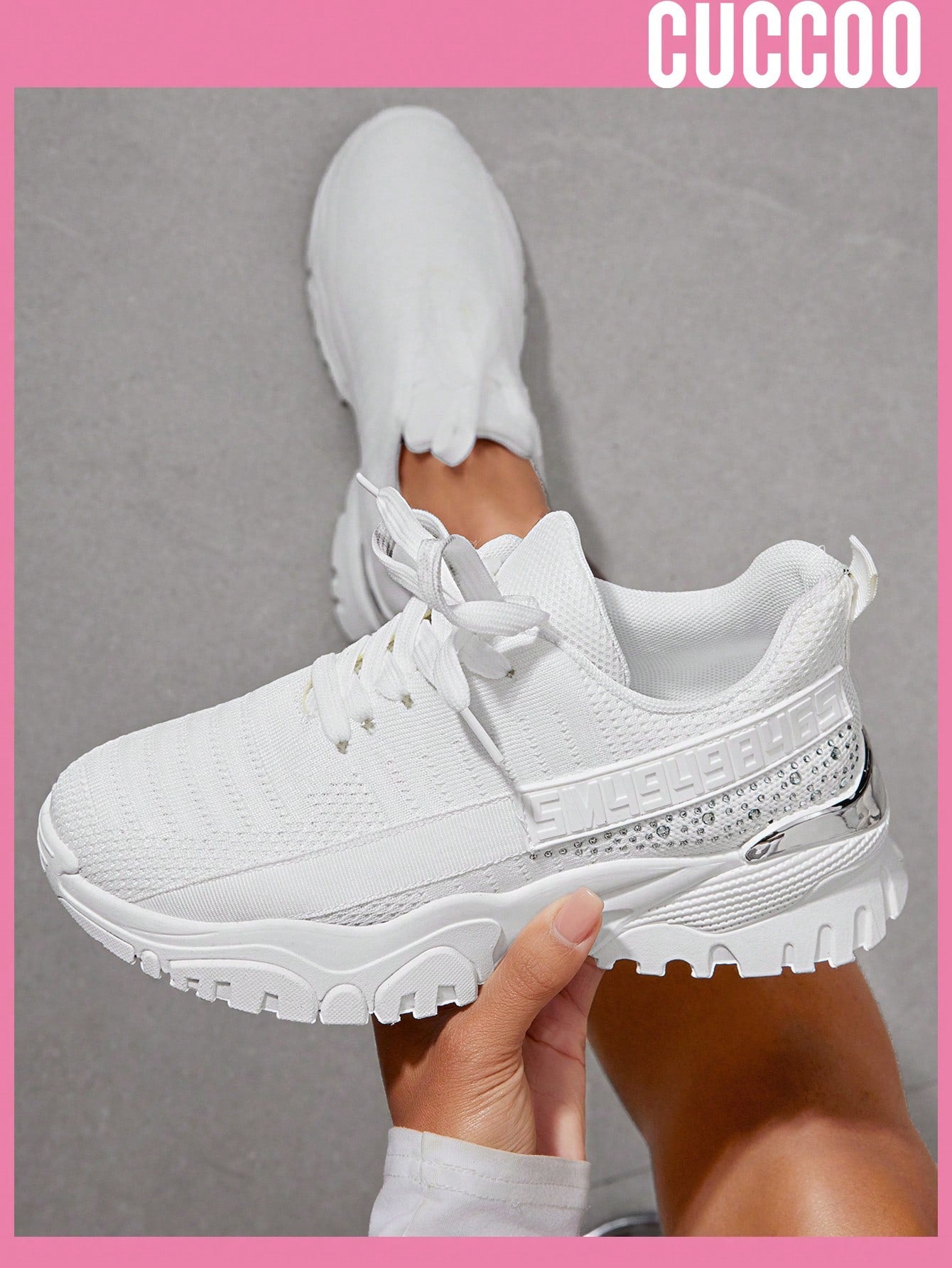 Woman Shoes Fashionable White Athletic Shoes With Rhinestones For Spring And Summer