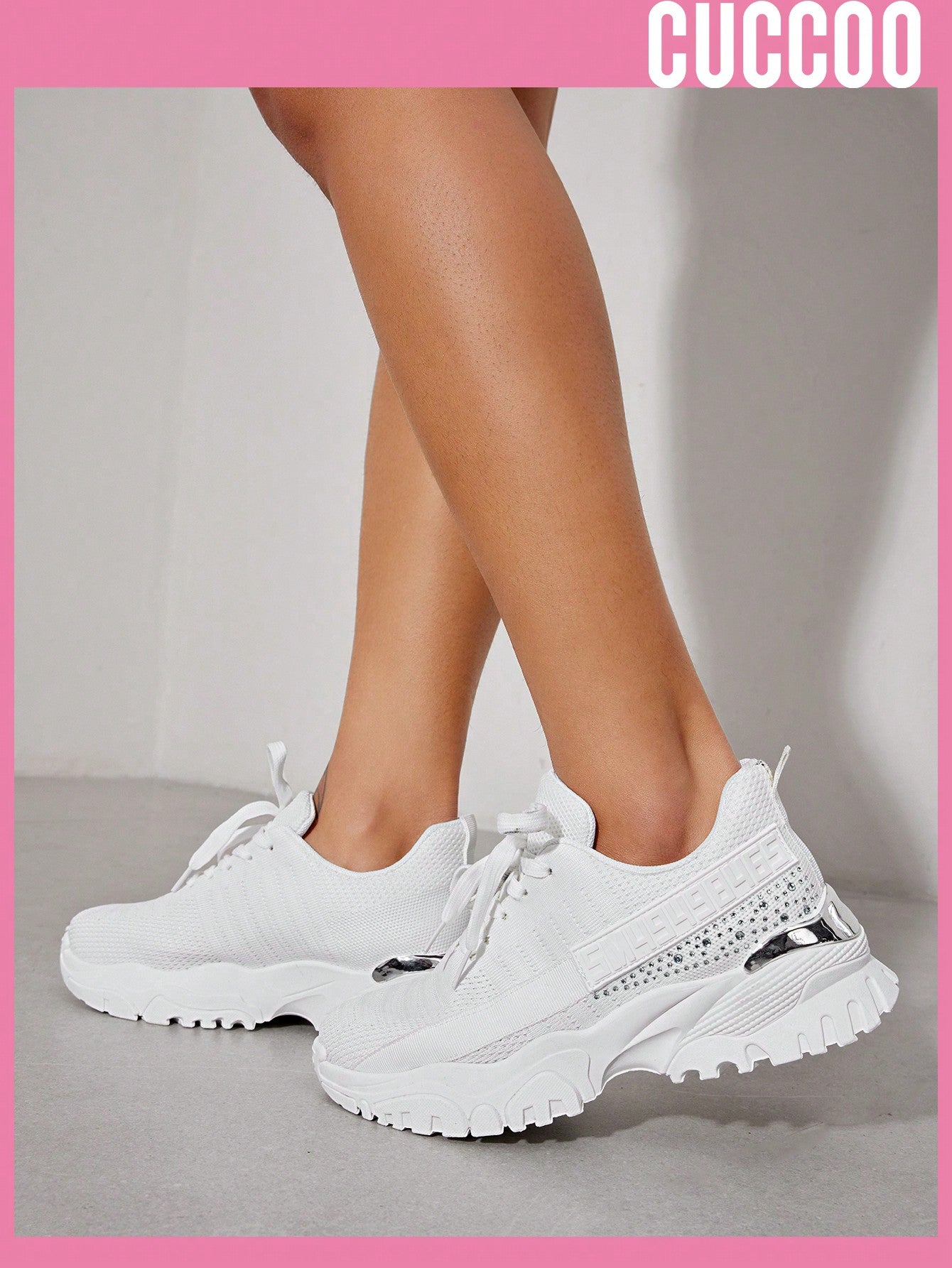 Woman Shoes Fashionable White Athletic Shoes With Rhinestones For Spring And Summer