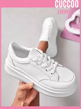 Woman Shoes Fashionable White Thick Sole Sneakers For Spring And Summer